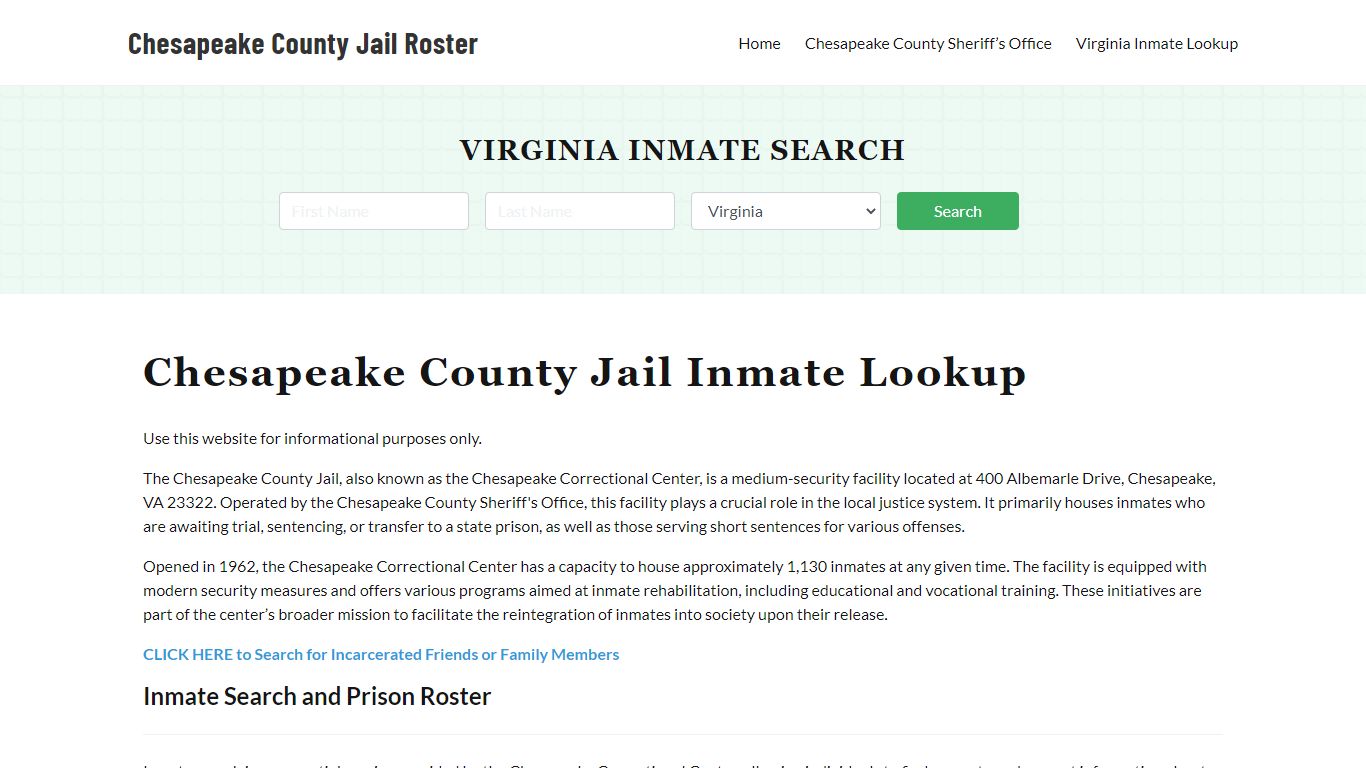 Chesapeake County Jail Roster Lookup, VA, Inmate Search